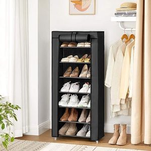 Schoenenrek met 7 niveaus, schoenenrek met stoffen bekleding, opbergkast, kledingkast, groot, eenvoudige montage, 46 x 28 x 126 cm (l x b x h), zwart RXJ024B02V1