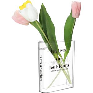 Book Vase, Book Vase, Tulip Vase, Clear Book Vase, Acrylic Book Vases, Transparent Book Vase for Flower Bedroom Table Decoration Living Room Office, Book Shape Flower Vase Minimalist