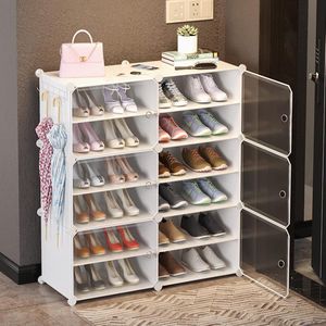 Schoenenrek met deuren en sleutelhouder, uitbreidbare staande schoenenkast voor 12-24 paar schoenen, laarzen, pantoffels (2 x 6 verdiepingen) (wit)