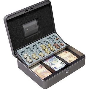 ARREGUI Cashier C9246-EUR kluis met sleutel voor het vervoer van geld, geldcassette van staal met muntvak en bankbiljetten, draagbare kluis, breedte 30 cm, donkergrijs