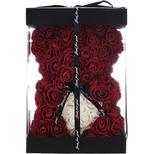 Cadeaus voor mama, verjaardagscadeau voor de vrouw, Valentijnsdagcadeau, beer, rozenteddybeer in geschenkdoos, kant-en-klaar gemonteerde geschenkdoos, bruiloft en jubileum (rode wijn)