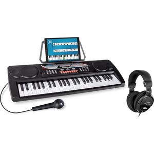Keyboard Set - Kinderkeyboard met 49 toetsen - instaptoetsenbord met 16 geluiden en 10 ritmes - Piano met microfoon voor zang en muziekstandaard - incl. koptelefoon - zwart