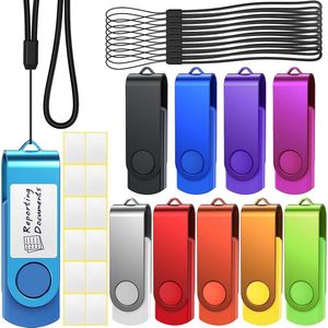 Memory Stick 10 Stuks 16 GB Uflatek USB 2.0 Flash Drives 16 GB Draaibare Thumb Drive Multi-color Pen Drive Gegevensopslag met Led Indicator