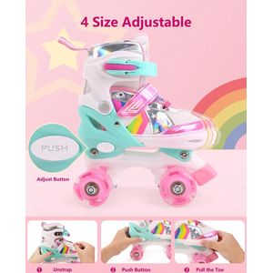 Rolschaatsen voor Kinderen, Verstelbare Quad Roller Skates met 8 PU Light Up Wielen, Knipperende Kinderskates voor Jongens en Meisjes, Instelbare Maat - Roze