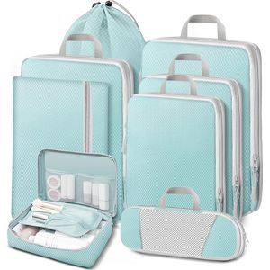 Koffer-organizerset, 8-delig, ruimtebesparende compressiekubussen met compressie, waterdichte reisorganizer, pakzakken voor koffer, rugzak en bagage,blauw