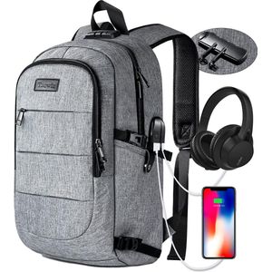 Reislaptop Rugzak Waterbestendig Anti-diefstal tas met USB-oplaadpoort en slot 15.6"" Computer Zakelijke Rugzakken voor Dames Heren School Leerling Geschenk, Boekentas Casual Wandelen Dagrugzak(A-Grijs)