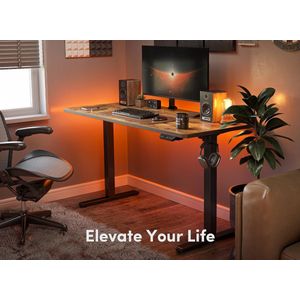 elektrisch in hoogte verstelbaar bureau, bartafel 120 x 60 cm, sta-bureau voor thuis en op kantoor met scheidingsbord, zwart frame/bruin afwerking