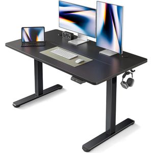 elektrisch in hoogte verstelbaar bureau, bartafel 120 x 60 cm, sta-bureau voor thuis en op kantoor met scheidingsbord, zwart frame/zwarte afwerking