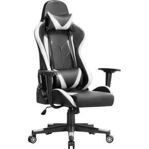 Gamingstoel, bureaustoel, stoffen tas, lentekussen, gamingstoel, stof met hoofdsteun, ergonomische gamingstoel met voetensteun, grijs