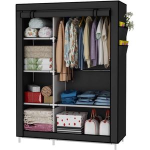 Closet Organizer Kledingkast Kledingopslagplanken, Niet-geweven Stoffen Hoes met Zijzakken, 105 * 45 * 170 CM, Zwart