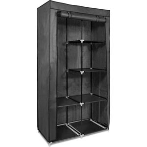 stoffen kledingkast - Opvouwbare garderobe met 5 planken en kledingstang - Kan zowel open als dicht gebruikt worden - 88 x 170 x 45cm