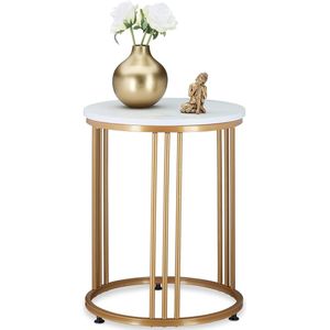 Bijzettafel MARMO, voor woonkamer, metaal & MDF, marmeren look, ronde salontafel HxD: 51 x 41 cm, wit/goud