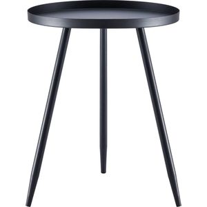 Bijzettafel metaal, salontafel rond Ø 41 cm, hoogte 49 cm, woonkamertafel met beschermende rand, Scandinavische stijl, nachttafel voor woonkamer, slaapkamer, zwart/zwart, AP-BT2203