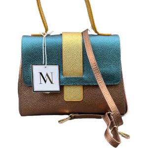 MONDIEUX MADAME - Hilda - handtas - blauw/brons/goud schoudertas - Limited Edition - tas - Italiaans design - echt leder