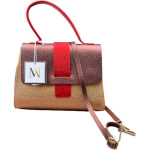 MONDIEUX MADAME - Hilda - handtas - goud/bruin/rood schoudertas - Limited Edition - tas - Italiaans design - echt leder