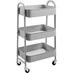 Opbergwagen 3-etages Metaal Utility Cart Rolwagen, Organizer Trolley met Wielen voor Keuken Make-up Badkamer Kantoor, Grijs