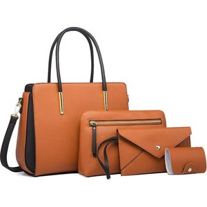 Elegante handtas, portemonnee, damestassen, set van 4, crossbody, schoudertas, clutchtas, tas voor naar het werk, winkelen, feest, dames, boodschappentas