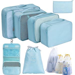 Verpakkingsblokken 10 stuks reisorganisatietassen voor koffers, bagageverpakking, set opbergtassen voor kleding, make-up, schoenen, waterdichte compressiezakken voor dames en heren (blauw)