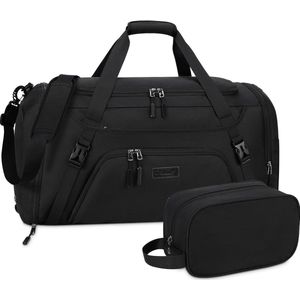 Sporttas voor heren en dames, grote reistas, 55 liter, met schoenenvak, nat vak, weekendtas, zwemtas, gymtas, trainingstas voor mannen, zwart