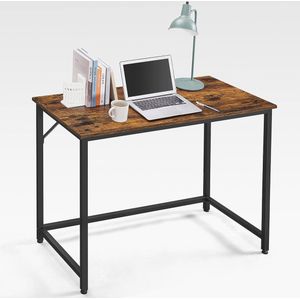 bureau, computer bureau, 100 x 50 x 75 cm, eenvoudige constructie, industriële vormgeving, vintage bruin-zwart LWD41X