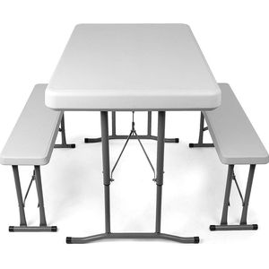 Picknicktafel - Biertafel met banken - Vouwtafel + 2 vouwbare zitbanken - wit - 105x62 cm