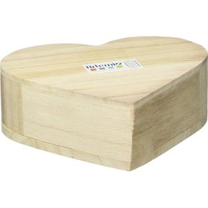 Houten doos hart met draaideksel, beige, 15 x 4 x 13 cm