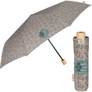 Duurzame Opvouwbare Paraplu voor Vrouwen - Vouwparaplu Organisch Natuurlijk Houten Handvat met Handmatige Opening - Lichtgewicht Windbestendige Reisparaplu (Grijs met Witte Bloemen)
