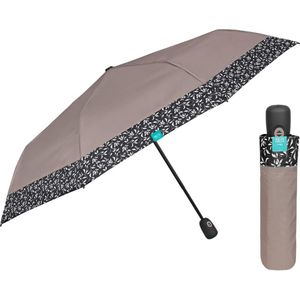 Vouwparaplu Beige voor Dames - Automatische Open en Dicht Opvouwbare Paraplu met Bloemen - Bestendige Compacte Reisparaplu Windbestendig - Diameter van 94 cm - Perletti (Beige met Bloemenrand)