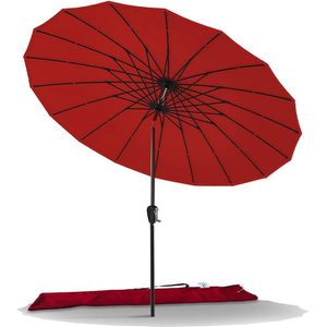 Parasol voor De Tuin Shanghai, Kantelbaar, 270 cm, met 18 Steunen, UV-bescherming, voor Balkon, Terras, Buiten, Rood