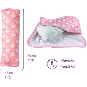 auto slaapkussen voor kinderen - machine wasbaar - zacht autogordelkussen, gordelbeschermer, gordelkussen, autokussen, reiskussen, vakantie - 30x12cm (Swan)