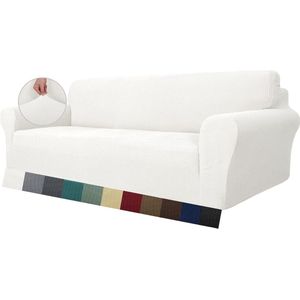 Super Stretch Zetelhoes voor 4 zitplaatsen bank, 1-delige universele bankhoezen woonkamer Jacquard Spandex meubelbeschermer honden huisdiervriendelijk ingerichte bank Slipcover (4 Zitsbank, Wit)