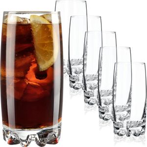 Waterglazen, set van 6, drinkglazen, sapglazen van glas, robuuste glazen voor water, sap, tuin, feest, bier, universele glazen, cocktailglazen, drankglazen (Nadia, 365 ml)