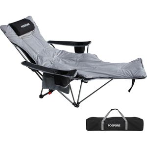 Campingstoel, opvouwbare relaxstoel, tot 120 kg, 4-voudig verstelbare lichte ligstoel, visstoel met afneembaar wattenschijfje, voetensteun, dubbelzijdige armleuningzakken, zwart