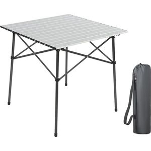 Opvouwbare campingtafel van aluminium, vierkante tafel, roll-up top, 4 personen, compacte tuintafel met draagtas voor picknick, kamp, backyard BBQ, zilverkleurig