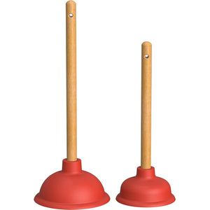 Set van 2 gootsteenontstoppers - Afvoerontstopper met 110 & 140 mm diameter - Toiletpompontstopper incl. houten handgrepen - Chemicaliënvrije Loodgietersontstopper