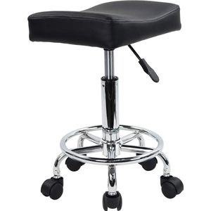 Vierkante rolkruk PU-leer in hoogte verstelbare draaibare massage spa salonkrukken taakstoel met wielen (zwart)