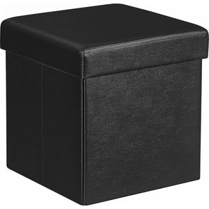 Opvouwbare kruk opbergbox belastbaar tot 300 kg, imitatieleer, zwart, 38 x 38 x 38, LSF101
