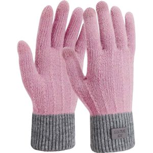 Warme gebreide touchscreen-winterhandschoenen voor dames, gebreide elastische warme fleece antislip werkhandschoenen voor dames, winterhandschoenen voor skiën, fietsen, wandelen, autorijden, Roze.