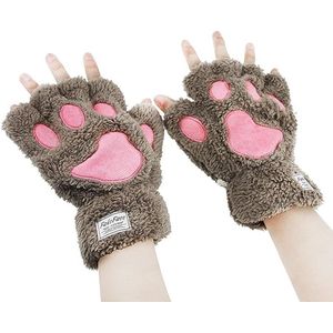 Vingerloze handschoenen winter kat pluche handschoen, Kaki.