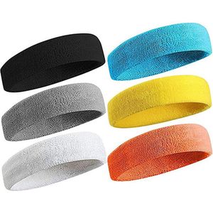 Sportline Hoofdband, 6-delig, zweetband voor mannen, vrouwen, elastische hoofdbanden voor training, ademend, vochtafvoerend en heldere kleuren