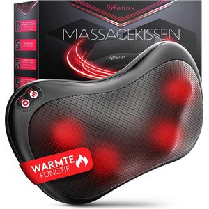 Relaxing Massage Cushion met Warmtefunctie & 360° Rotatie - Shiatsu Massager met 3 Snelheden voor Schouders & Rug - incl. Verlengband - Nek Massager, Zwart