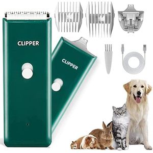 Hondenverzorging Clippers Professionele hondentondeuse met 2 messen voor huisdierenhaar, oplaadbare draadloze huisdierverzorgingtondeuse voor honden katten konijnen (groen+smal mes)
