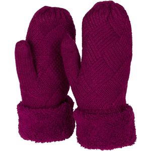Bordeaux-rood Dames warme winter gebreide wanten, handschoenen met diamantpatroon, thermo fleece, gebreide handschoenen 09010031