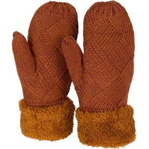 Dames warme winter gebreide wanten, handschoenen met diamantpatroon, thermo fleece, gebreide handschoenen 09010031, cognac.