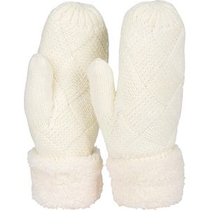 Dames warme winter gebreide wanten, handschoenen met diamantpatroon, thermo fleece, gebreide handschoenen 09010031, Creme.
