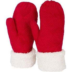 Dames warme winter gebreide wanten, handschoenen met diamantpatroon, thermo fleece, gebreide handschoenen 09010031, rood.