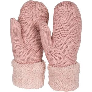Dames warme winter gebreide wanten, handschoenen met diamantpatroon, thermo fleece, gebreide handschoenen, oude roze.