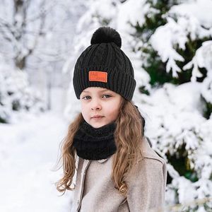 Sjaal set muts en handschoenen, warme gebreide muts beanie mutsen thermo met sjaal handschoenen fleece set winteraccessoires voor meisjes en jongens 1-5 jaar, Zwart.