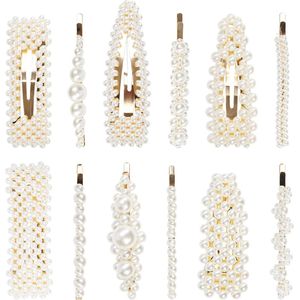 Haarclips (12 Stuks) - Haarspeldjes voor Dames/Meisjes - Clips voor Styling - Accessoires met Drukknopen - Schattige & Elegante Kristallen Parels voor Hoofddeksels, Bruiloften&Feesten'
