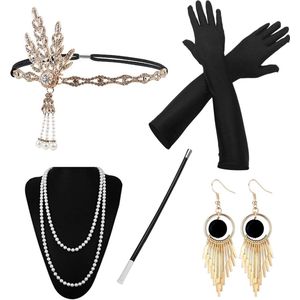 1920 accessoires, HG Power Flapper Gatsby jaren 1920 Vintage kostuumaccessoires instellen Flapper hoofdband, ketting, handschoenen, sigarettenhouder voor vrouwen